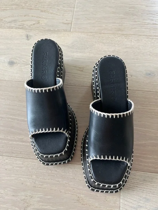 Farm Rio Black Wedge Mule Sandal - Picture 2 of 7